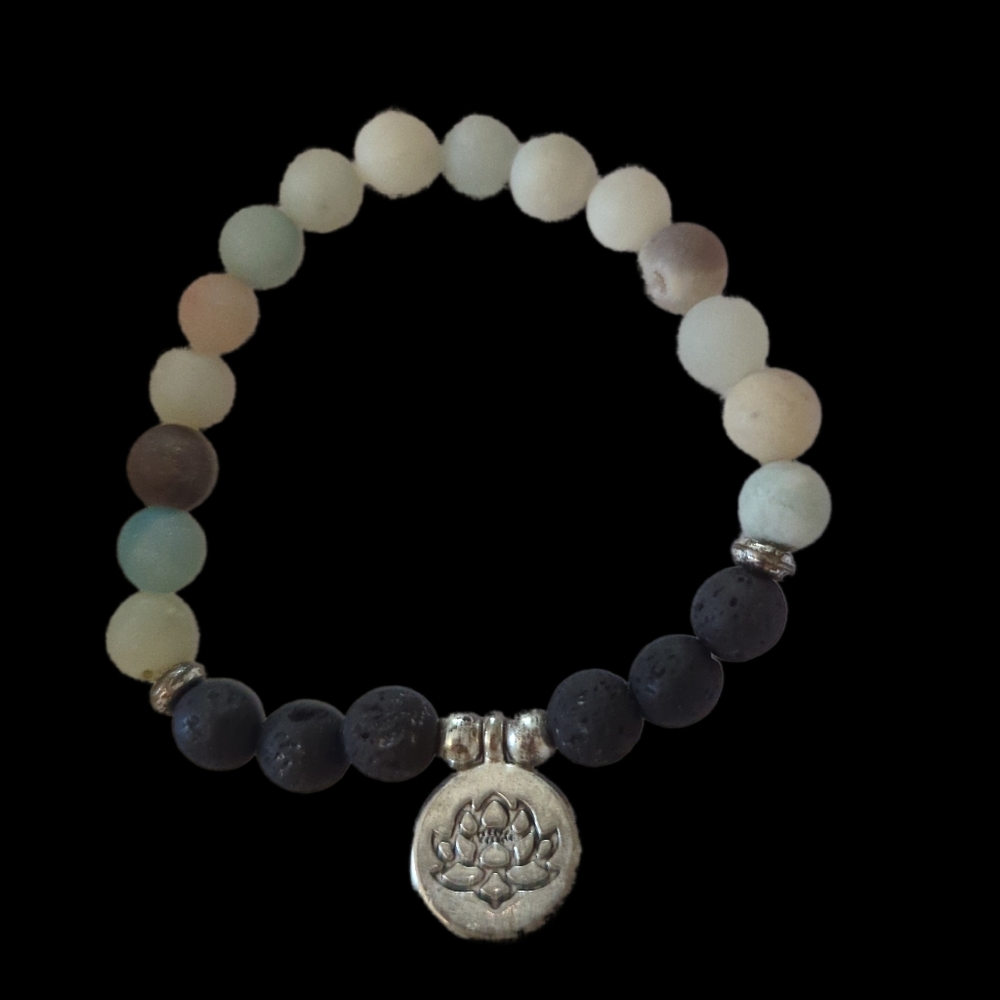 WHITE LOTUS ESSENTIAL OILS AMAZONITE &:LAVA BRACELET & 2 ESSENTIAL OIL ROLL-ONS